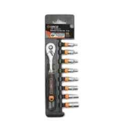 Groz 1/4 inch Drive 9 Pcs Hand Socket Set On Rail, KIT/SKT/H/1-4/9LH/UG