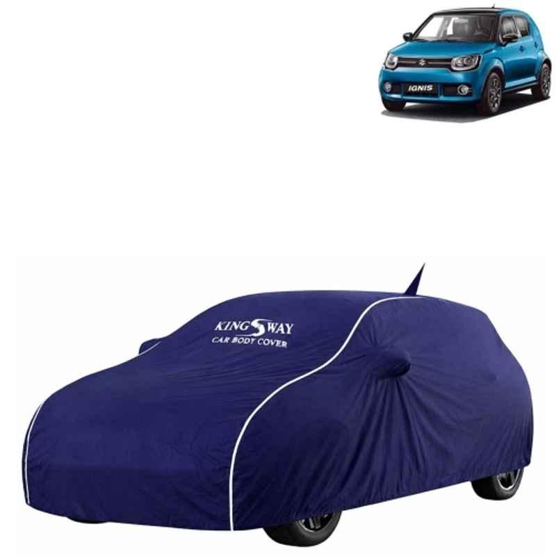 Kingsway Super Waterproof All Weather Protection Polypropylene Blue Car Cover for Maruti Suzuki Ignis 2016 Onwards with Silver Piping, Mirror & Antenna Pockets
