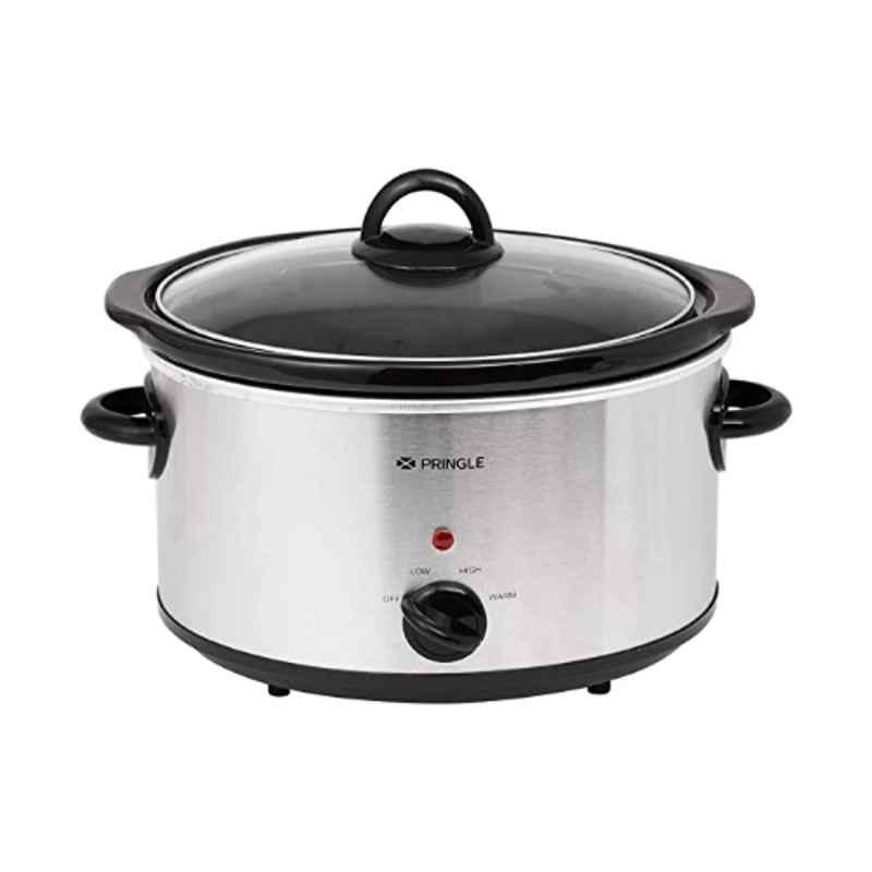 Pringle FW 1811 3.5L Stainless Steel Silver Electric Slow Cooker Pot with Glass Lid