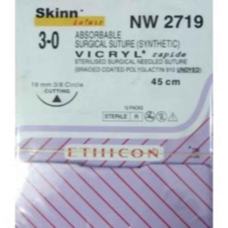 Ethicon NW2719 12 Pcs 3-0 Undyed Vicryl Rapide Polyglactin 910 Suture Box, Size: 45 cm