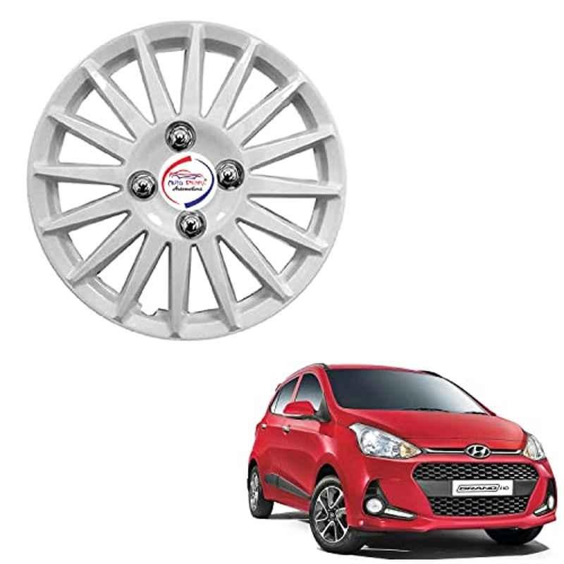 Auto Pearl 4 Pcs 14 inch ABS Silver Press Type Hubcap Wheel Cover Set with Retention Ring for Hyundai I10 Grand