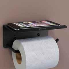 Plantex Stainless Steel Toilet Paper Holder/Toilet Paper Roll Holder for Bathroom/Tissue Roll Holder with Mobile Stand/Bathroom Accessories Black