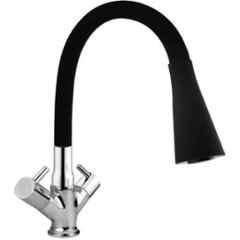 Fastgear Stylish Brass Black Turbo Centre Hole Basin Mixture with Black Spout Dual Flow Pipe Hot & Cold Water