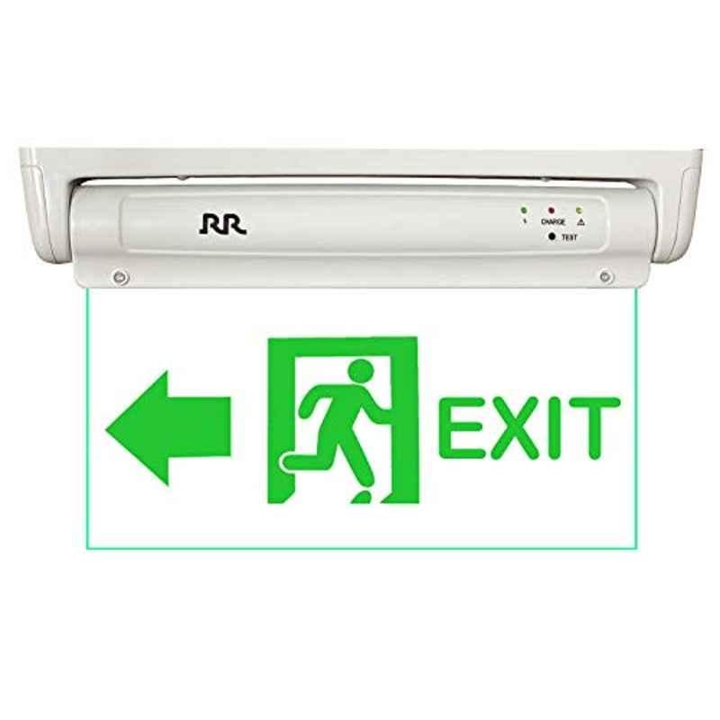 RR Lighting Exit Green Sign In Clear Light Board 230V With Battery Backup (Exit Left)
