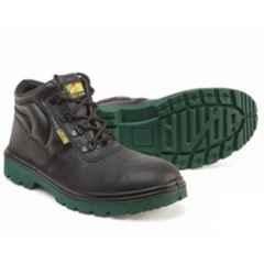 Jama Chicago Genuine Leather Double Density PU High Ankle Barton Print Black Safety Shoes, JS-077, Size: 7