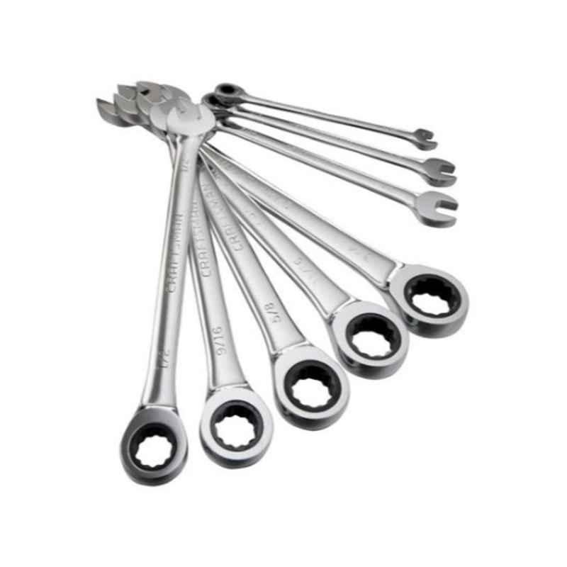 Craftsman 8Pcs Silver Flat Ratcheting Wrench Set, 932559Ac