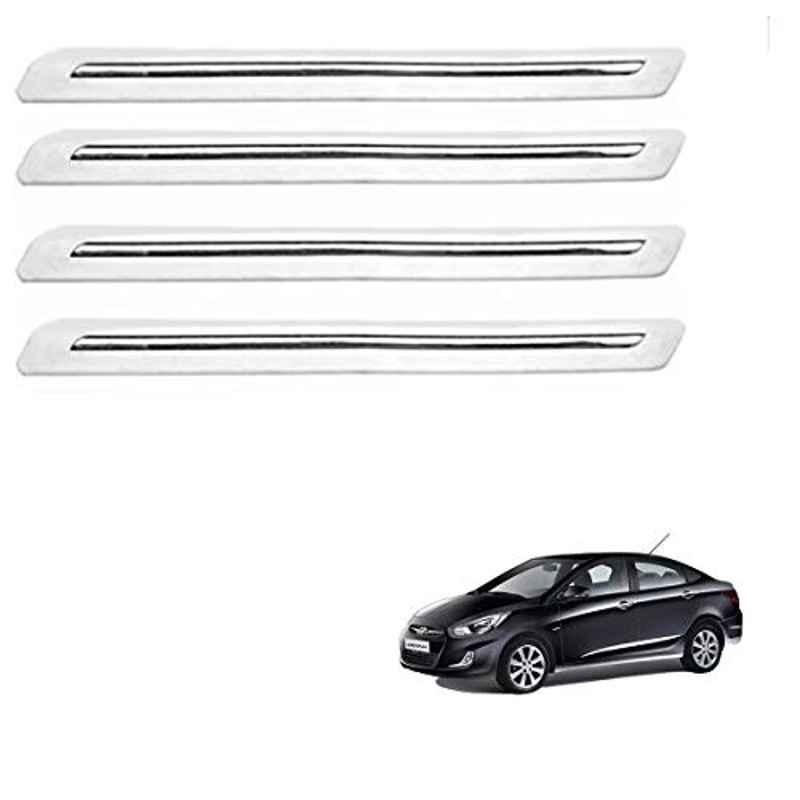 Kozdiko 4 Pcs PVC White Car Bumper Protector Set with Chrome Strip for Hyundai Verna Fluidic