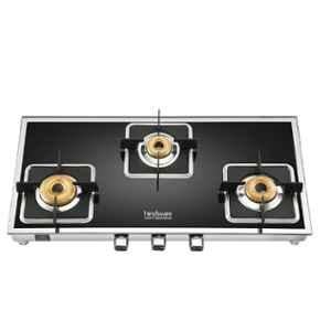Hindware Dario 3B Glass Top Cooktop with 3 Brass Burner & Manual Ignition, CT 100173
