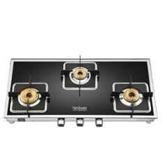 Hindware Dario 3B Glass Top Cooktop with 3 Brass Burner & Manual Ignition, CT 100173