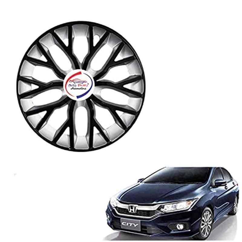 Auto Pearl 4 Pcs 15 inch ABS Black & Silver Hubcap Wheel Cover Set with Retention Ring for Honda City 2017