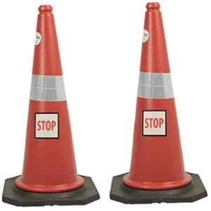 Ladwa 770mm Plastic Red Road Traffic Safety Cone with Stop Sign (Pack of 2)