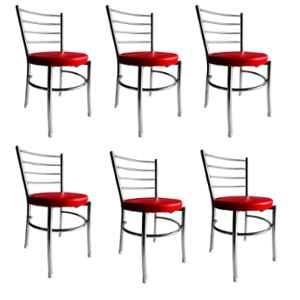 P P Chair Stainless Steel Chrome Finish Red Multipurpose Dining Chair with Leatherette Cushion (Pack of 6)