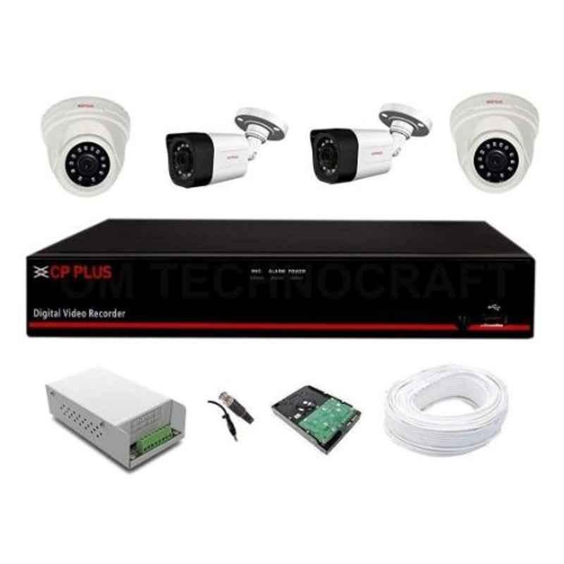 CP Plus 1MP 2 Dome & 2 Bullet White & Black HD Camera with 4 Channel & Hard Disk DVR Kit