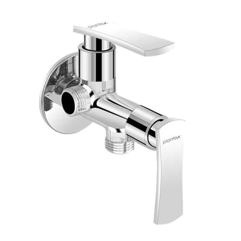 Plantex Brass 2 Way Chrome Angle Valve/Angle Cock for Bathroom with Wall Flange & Teflon Tape, 3520