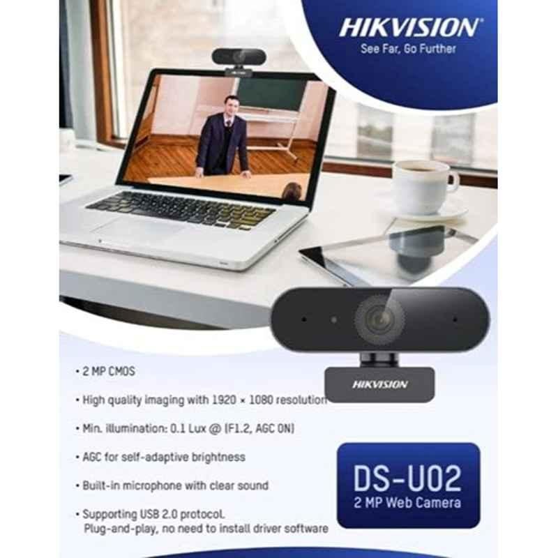 Hikvision 2MP 1080p HD USB Built-in Microphone Web Camera with Clear Sound, DS-U02