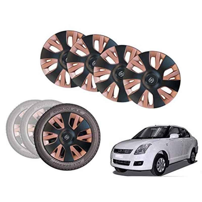 Auto Pearl 4 Pcs 14 inch Black & Copper ABS Press Type Hubcap Wheel Cover Set with Retention Ring for Maruti Suzuki SwiftDzireType1