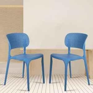 Rose Evaa Fiber Blue Mid Style Restaurant Chair with Backrest (Pack of 2)