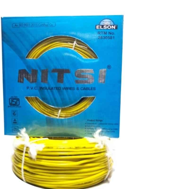 NITSI 4 Sqmm Single Core Yellow FR PVC Insulated CCR Copper Wire for Domestic & Industrial Purpose, Length: 91 m