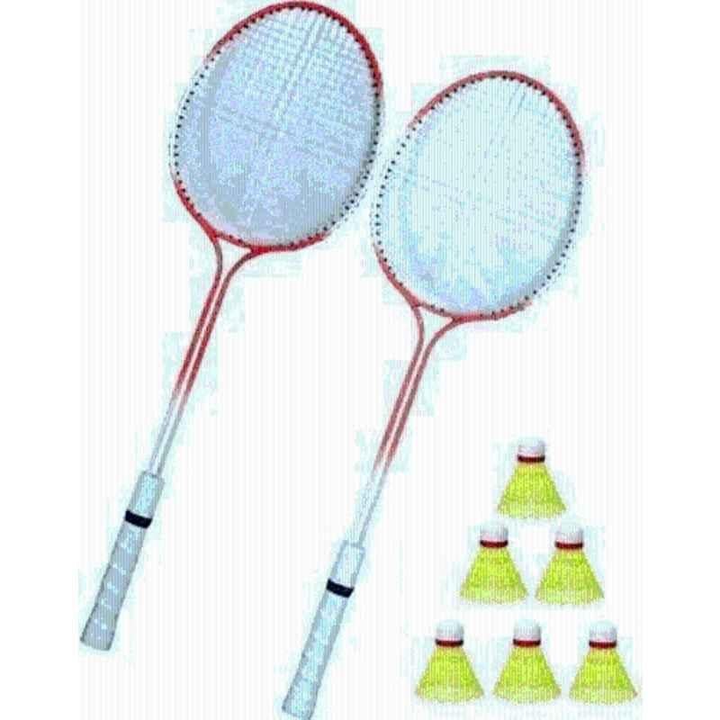STYRKR Alloy Steel Multicolour 1 pair 2 road badminton Racket with 6 shuttlecocks Badminton Kit