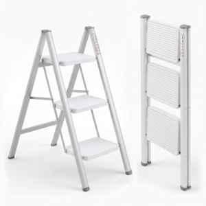 Corvids 150kg 3 Step White Heavy Duty Carbon Steel Foldable Step Ladder with 2 Years Warranty, CCSL-03W