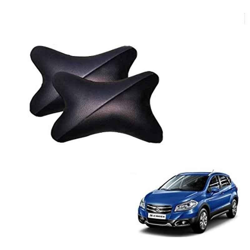 Kozdiko 2 Pcs Memory Foam Grey & Black Car Neck Rest Cushion Pillow Set for Maruti Suzuki S-Cross