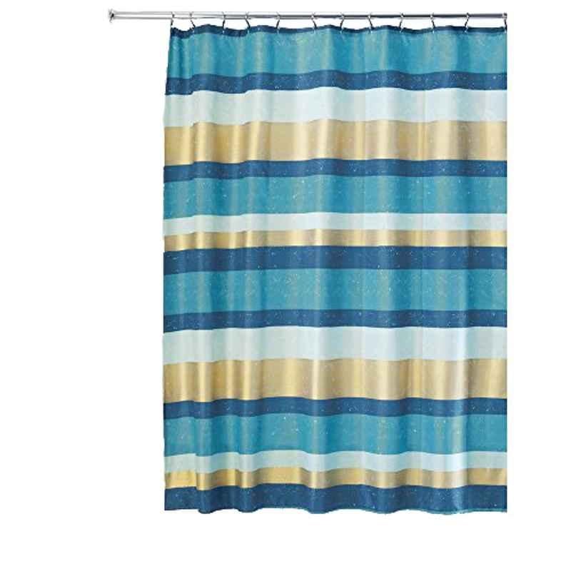 iDesign 72x72 inch Polyester Teal & Gold Stripe Shower Curtain, 69920