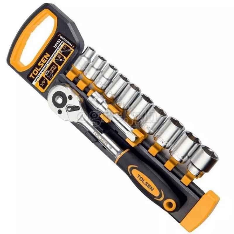 Tolsen 12Pcs 1/2 inch Industrial Ratchet Handle with Socket Set, 15392