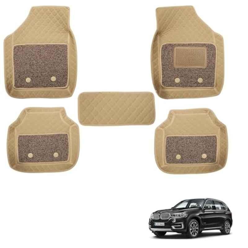 Kozdiko 5 Pcs Waterproof & Luxury 7D Beige Leatherette Car Floor Mats Set for BMW X5