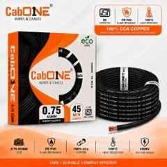 CabONE Lite 0.75 Sqmm Black Single Core FR PVC Insulated CCA Copper Electrical Wire, Length: 45 m