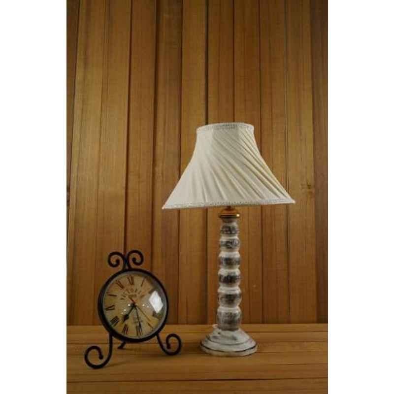 Tucasa Mango Wood Old White Table Lamp with 12 inch Polycotton Off White Pleated Shade, WL-185