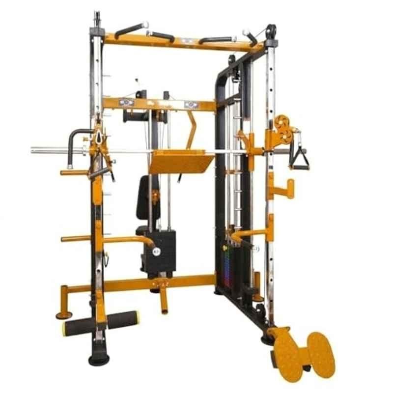 GYM24 Equipment 80kg Capacity Alloy Steel Black & Yellow Multi Functional Trainer Smith Machine & PEC Fly with Rear DELT, GFTS-701