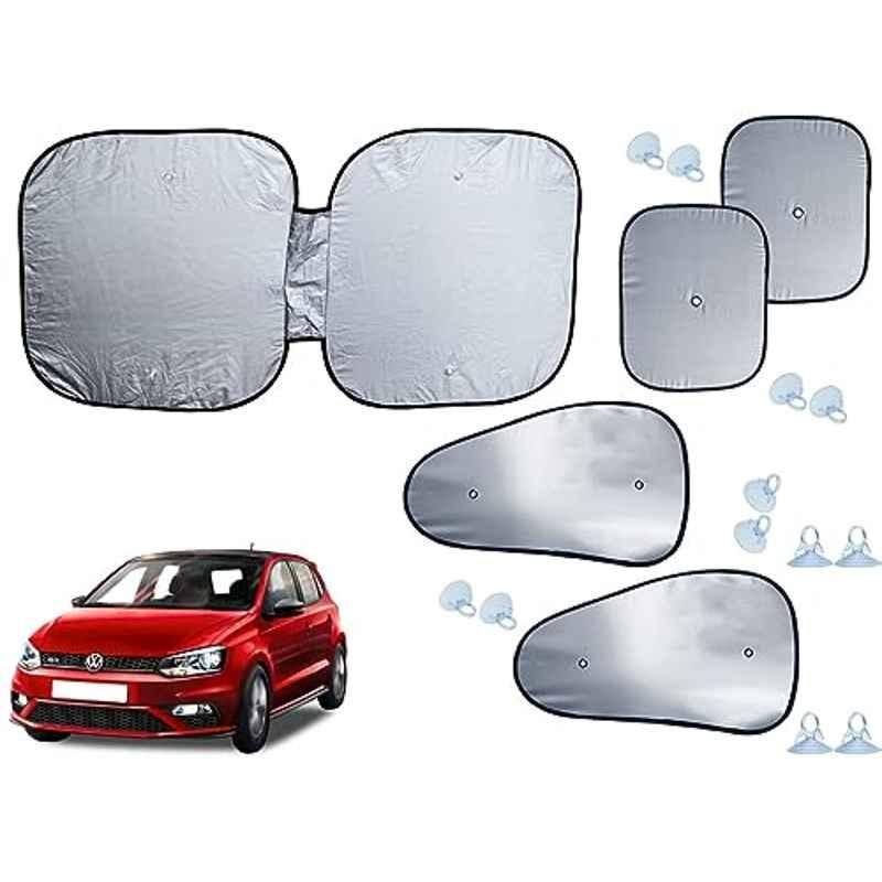Auto Pearl 5 Pcs Polyester Black & Silver Window & Front Sun Shade Set for Volkswagen Polo Vivo GT 2013