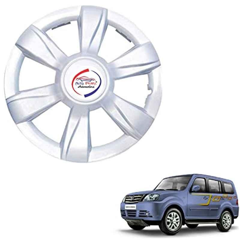 Auto Pearl 4 Pcs 15 inch ABS Xylo Silver Hubcap Wheel Cover Set with Retention Ring for Tata Sumo Grande
