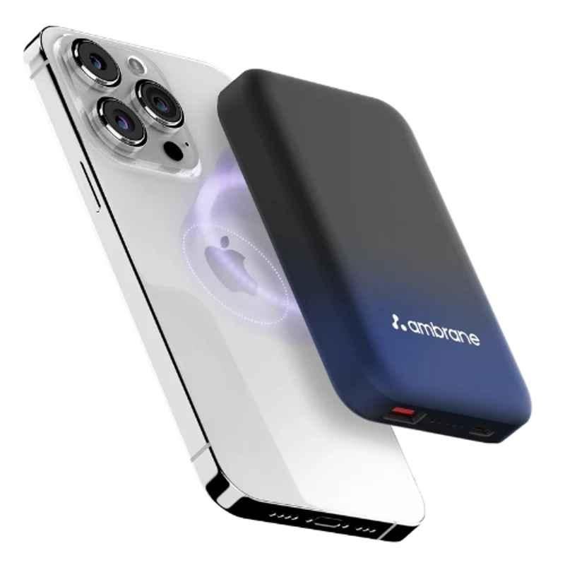 Ambrane Aerosync Snap 10000mAh Blue Magsafe Wireless Power Bank for iPhone, WLP12