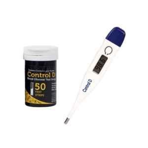 Control D 50 Pcs Blood Glucose Test Strips & Digital Thermometer Combo