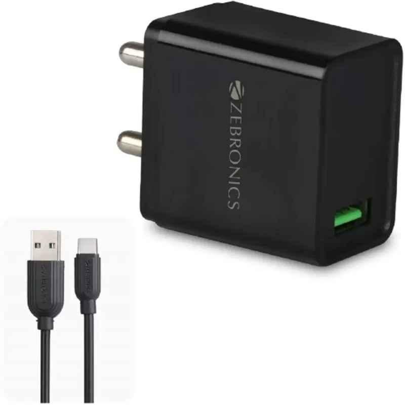 Zebronics Zeb-MA5311Q 3A 18W Black Mobile Charger with Detachable Cable