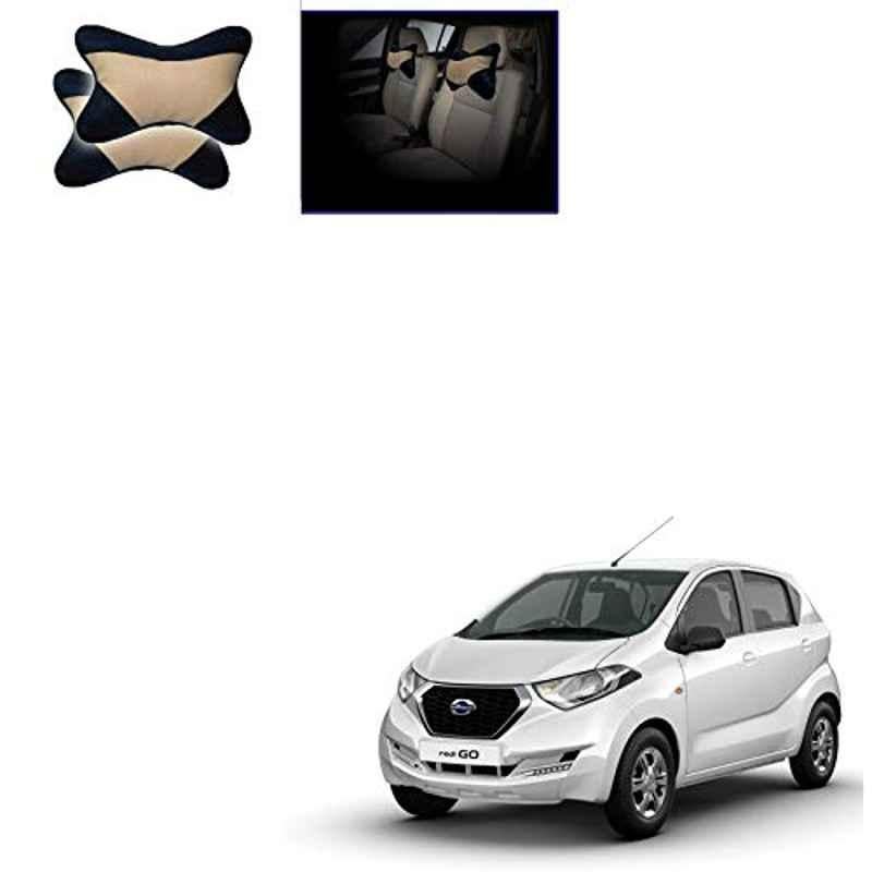 Kozdiko 2 Pcs Memory Foam Beige & Black Car Neck Rest Cushion Pillow Set for Datsun Redi Go