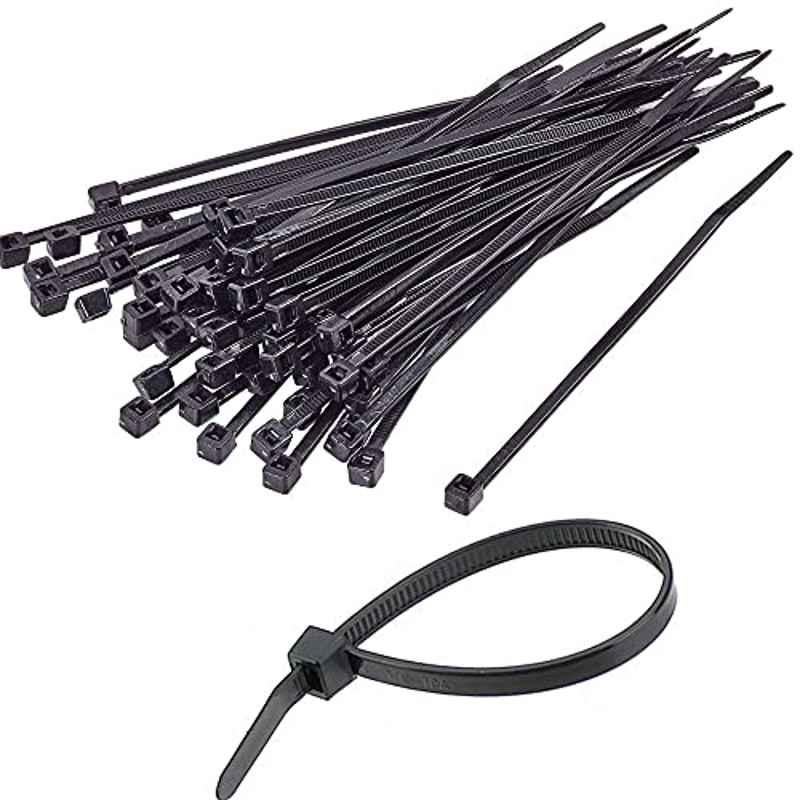 3.6x265mm Nylon Black Self-Locking Zip Cable Ties (Pack of 100)