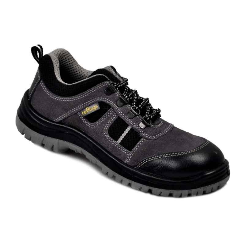 Reflogs Ri-156 Leather Steel Toe Black Sports Work Safety Shoes, Size: 11