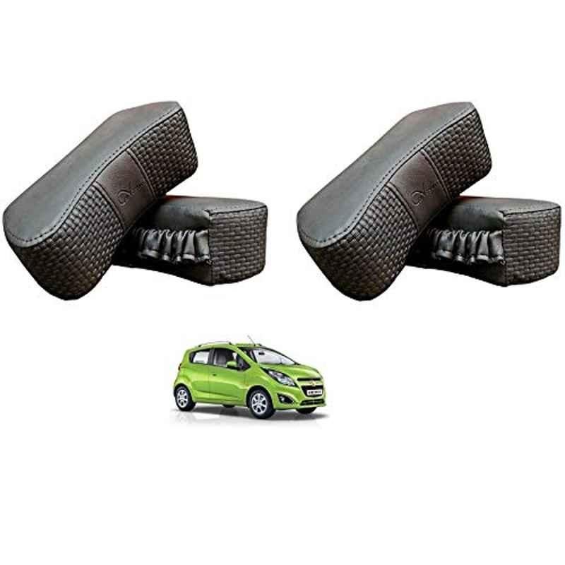 Kozdiko 4 Pcs CV Designer Grey Leatherite Neck Rest Car Cushion Pillow Set for Chevrolet Beat