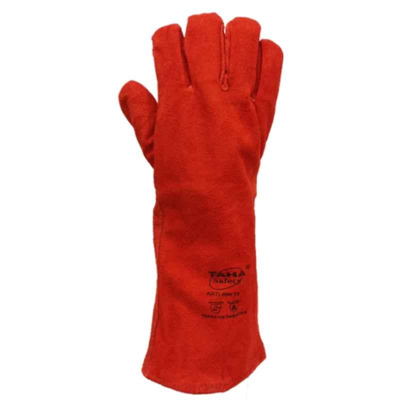Taha AW72 Leather Red Welding Safety Gloves, Size: 16 inch