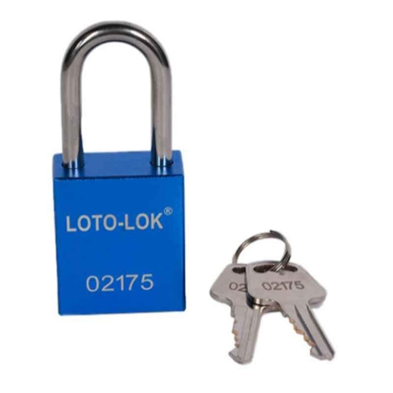 LOTO-LOK 19mm Aluminium Body with (SS304 Grade) Blue Safety Padlock 2 Unique Key Per Lock, PD-ALBLKDS38
