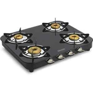 Padmini 4 Burner Stainless Steel Black Manual Ignition Glass Top Gas Stove, 4BR CS-4 GT Grand