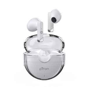 pTron Bassbuds Fute 13mm White Wireless Bluetooth Headphone with Dynamic Driver, Touch Control, Voice Assistance, IPX4 & Type-C