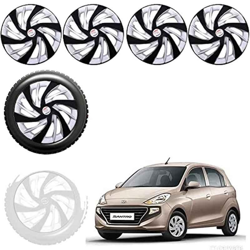 Auto Pearl 4 Pcs 13 inch ABS Black & Silver Car Wheel Cover Set for Hyundai Santro 2018 D Lite Era Magna