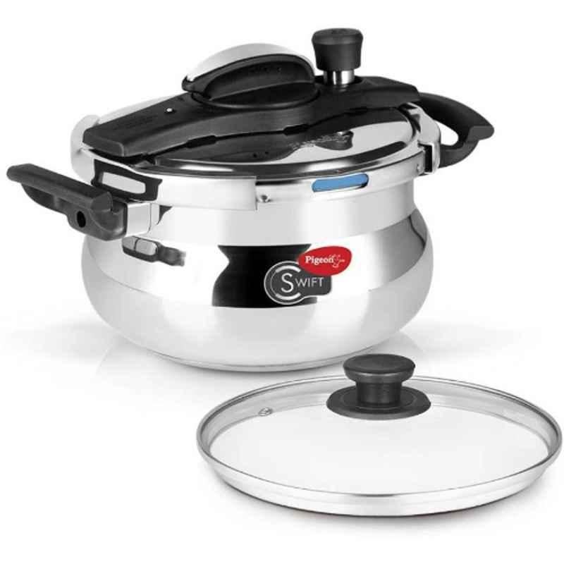 Pigeon Swift 5L Stainless Steel Induction Bottom Pressure Cooker with Outer Lid, 14285