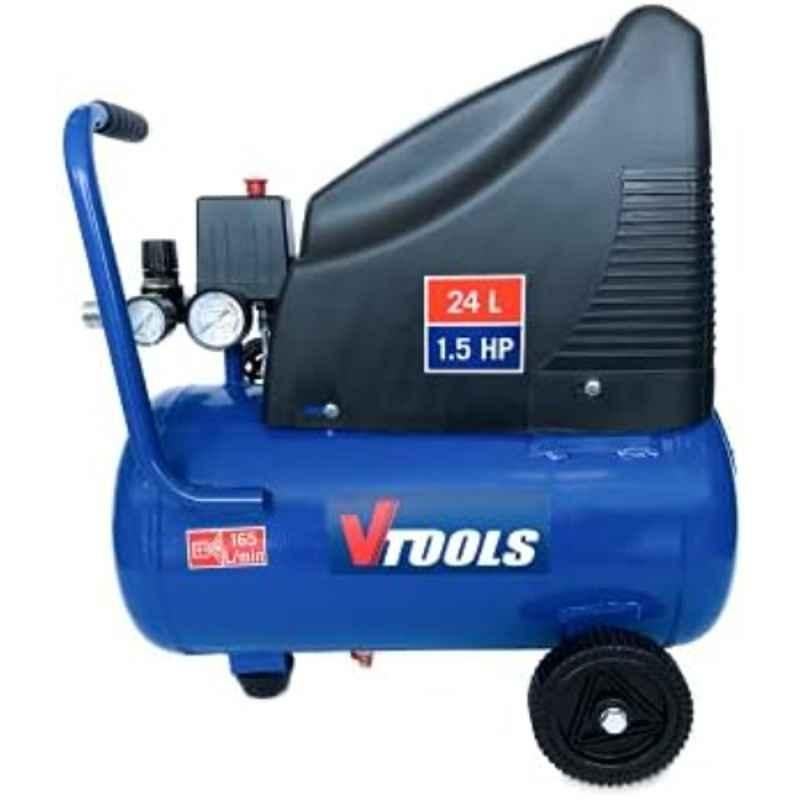 VTOOLS 1.5HP 24 Liter Oil Free Pump Portable Air Compressor with 2 Pressure Gauge, VT1302