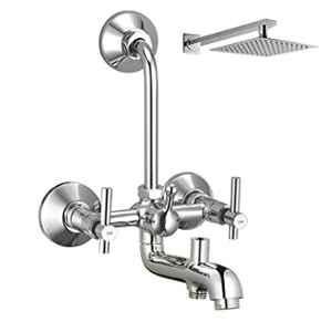 ZAP Terrim Brass 3 In 1 Wall Mixer with Overhead Shower System Set & 125mm Long Bend Pipe