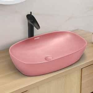 Plantex Basin for Bathroom/Ceramic Table Top Wash Basin/Over Counter Washbasin for Restaurant/Hotel (Matte Pink, 23x14.5x5 inch)