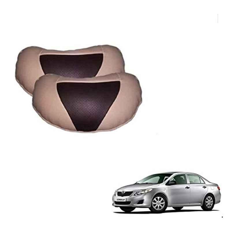Kozdiko 2 Pcs Beige & Brown Car Neck Rest Cushion Pillow Set for Toyota Corolla